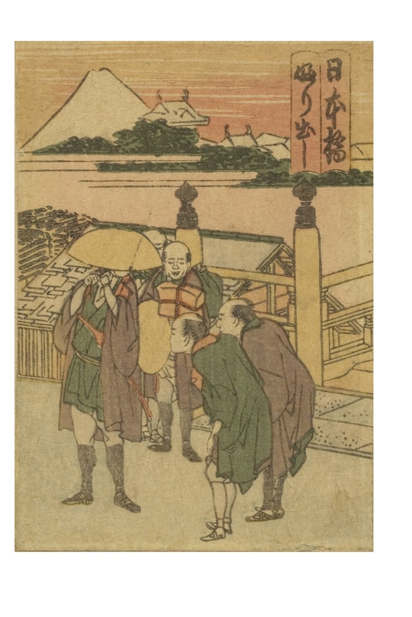 Estação Nihonbashi da série 53 Estações do Tokaido Impresso em Cores de Katsushika Hokusai