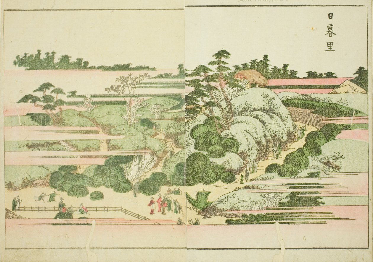 Nippori, do livro ilustrado "Livro ilustrado de diversões do Oriente (Ehon Azuma asobi)" de Katsushika Hokusai