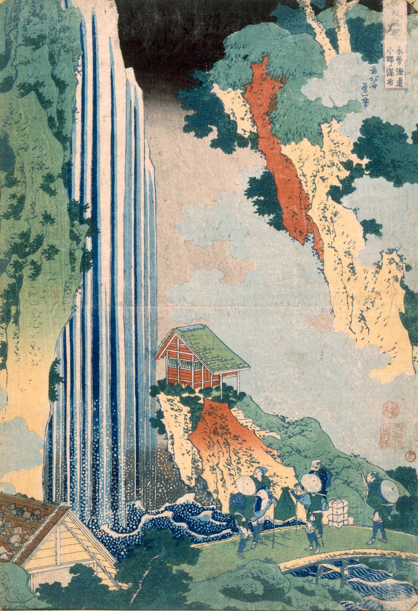 Ona Cachoeira no Kisokaido, 1827 (impressão woodblock de cor) de Katsushika Hokusai