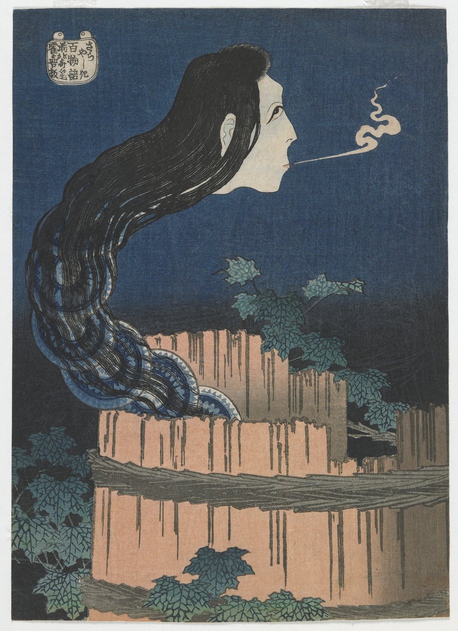 Cem contos de fantasmas: Sarayashiki, período Edo, 1831-32 (impressão em xilogravura a cores) de Katsushika Hokusai