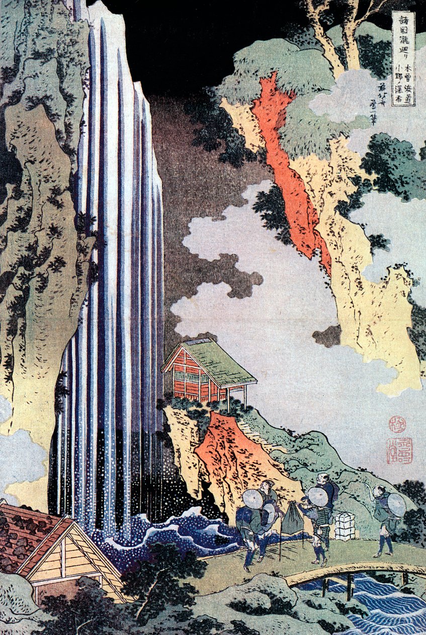 Cachoeira Ono ao longo do Kisokaido, c1780-1849 de Katsushika Hokusai