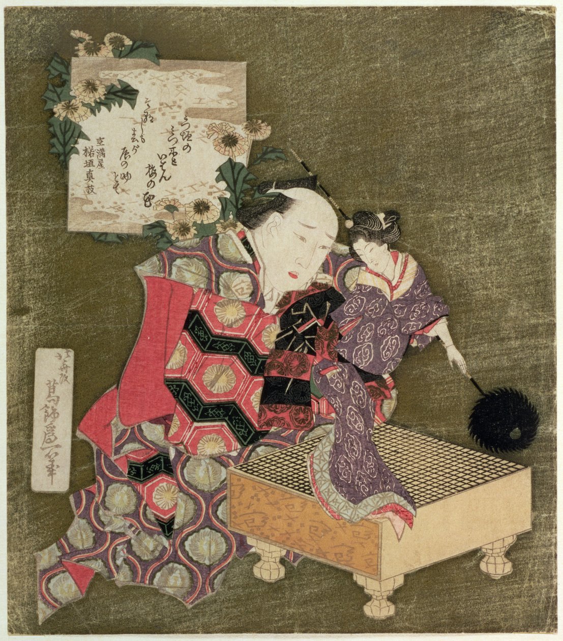 P.443-1937 Um homem tocando com uma marionete feminina em uma prancha (impressão em xilogravura) de Katsushika Hokusai