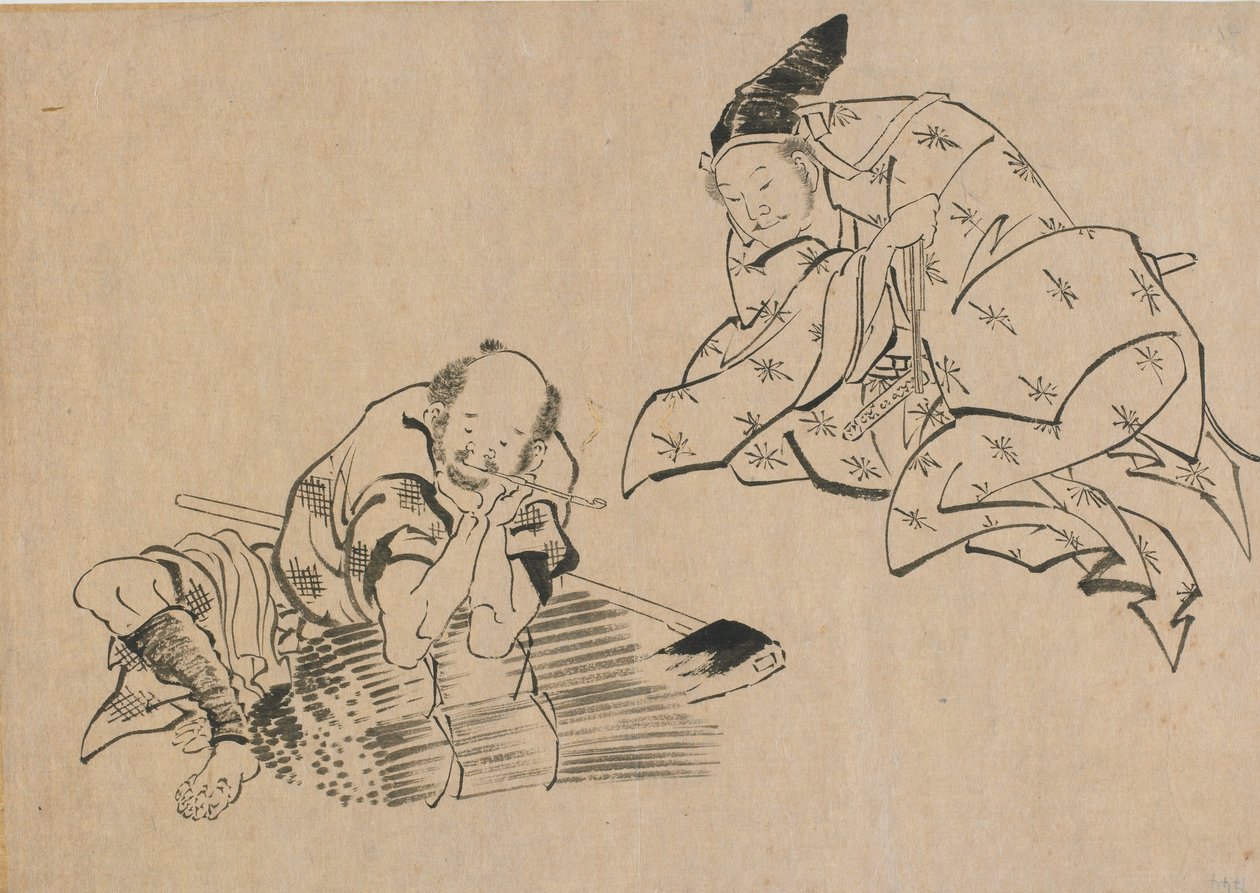 Camponês e nobre, final do século XVIII e início do século XIX. de Katsushika Hokusai