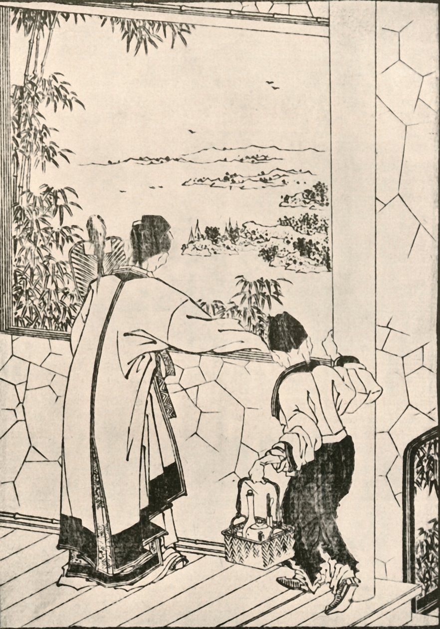 Pessoas olhando pela janela, finais do século XVIII a princípios do século XIX, 1924. de Katsushika Hokusai