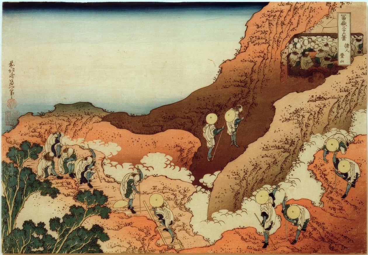 Peregrinos escalam o Monte Fuji de Katsushika Hokusai