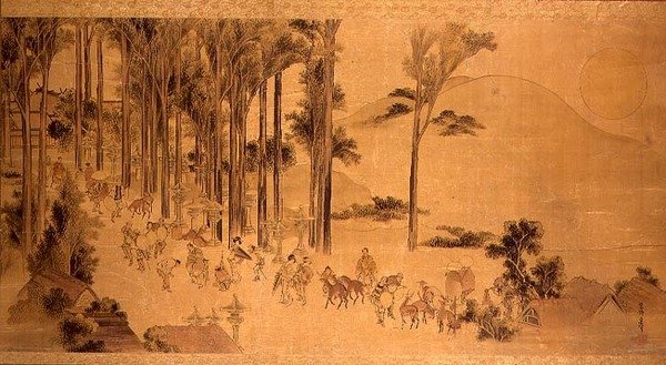 Peregrinos no Santuário de Kasuga (pintura sobre seda) de Katsushika Hokusai