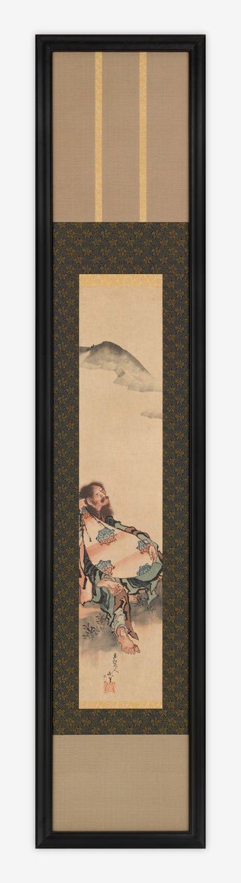 Poeta Semimaru com seu alaúde em um saco, período Edo, 1839. de Katsushika Hokusai