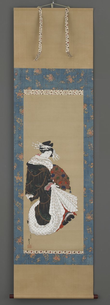 Retrato de um Courtesan Walking, c.1815-19 (tinta, cor e ouro em seda) de Katsushika Hokusai