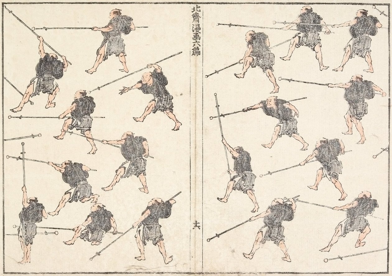 Prática com a espada de cabo longo de Katsushika Hokusai