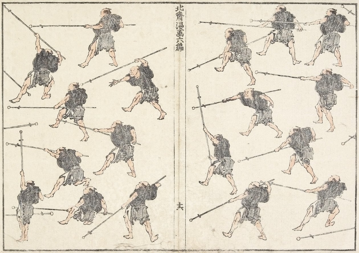 Prática da Espada de Cabo Longo, 1817 de Katsushika Hokusai