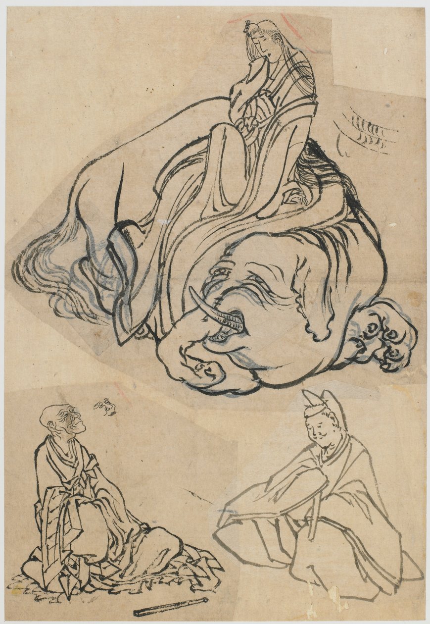 Esboço preparatório para The Courtesan Eguchi as the Bodhisattva Fugen..., período Edo, c1806-1811. de Katsushika Hokusai