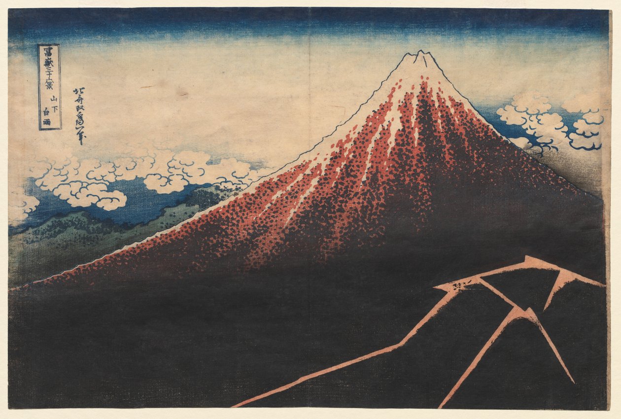 Chuva Abaixo da Montanha da série Trinta e seis vistas do Monte. Fuji, início dos anos 1830. de Katsushika Hokusai