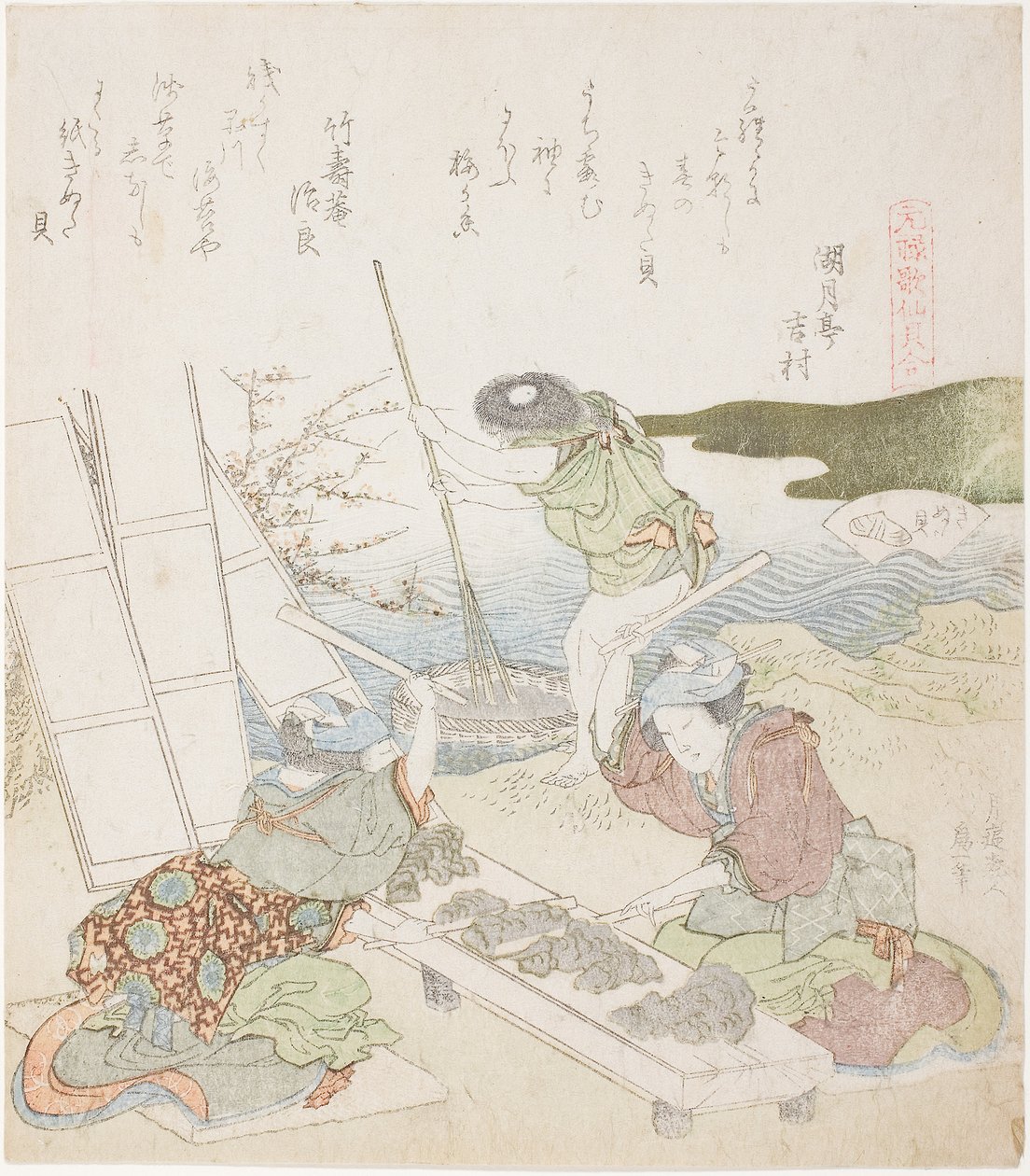 Reciclagem de papel, ilustração para The Fulling-block Shell de Katsushika Hokusai