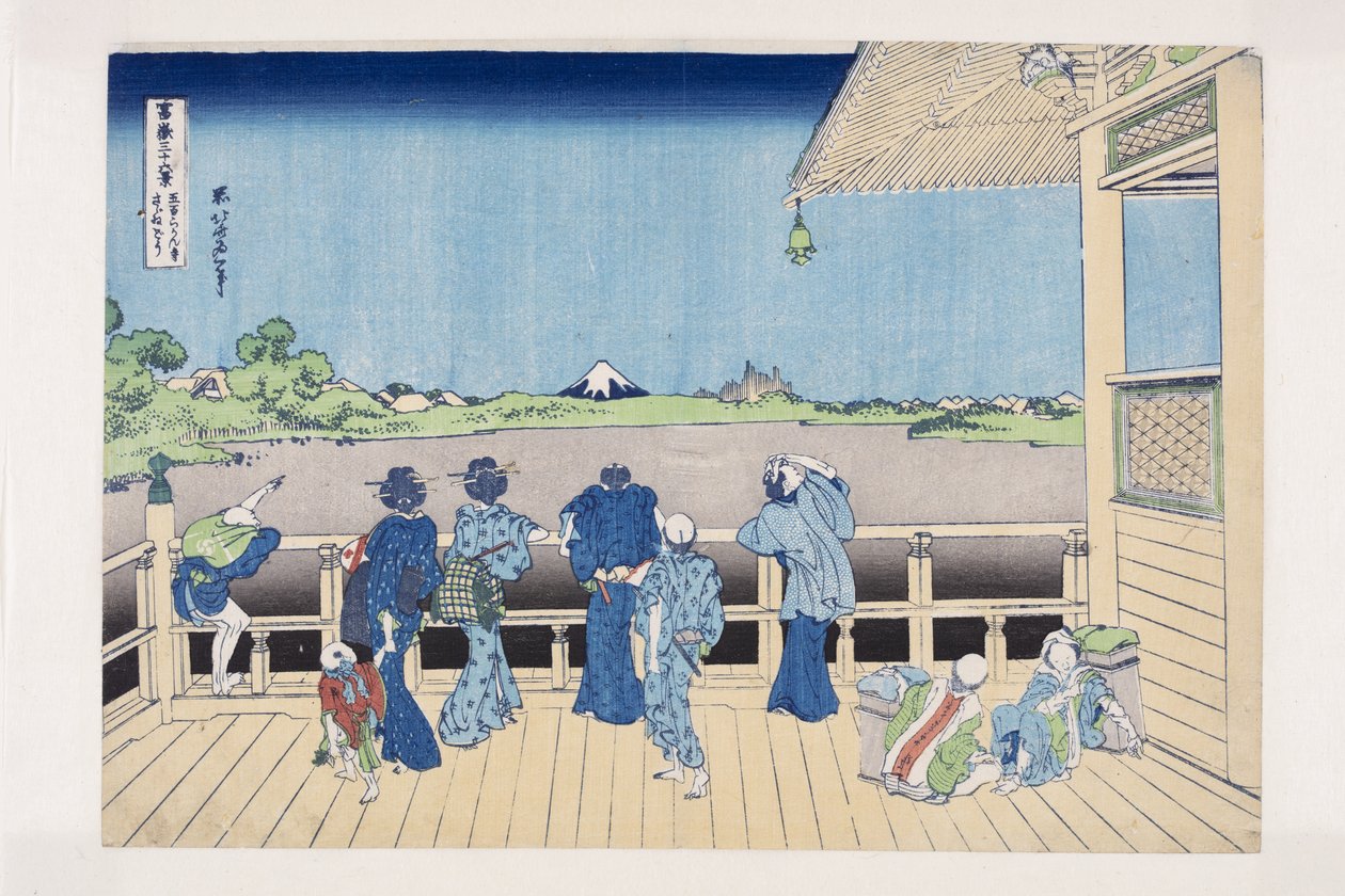 Sazai Hall of the Temple of the Five Hundred Arhats (Gohyaku Rakan-ji Sazaid?) (impressão em bloco de madeira colorida) de Katsushika Hokusai