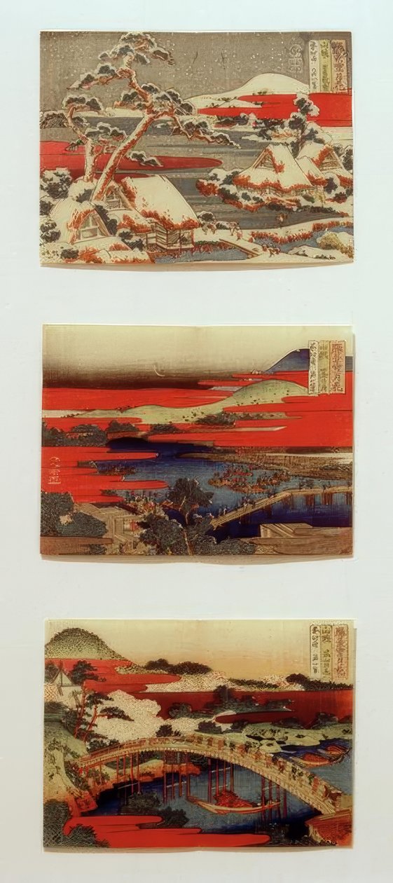 Neve, lua e flores em belas paisagens de Katsushika Hokusai