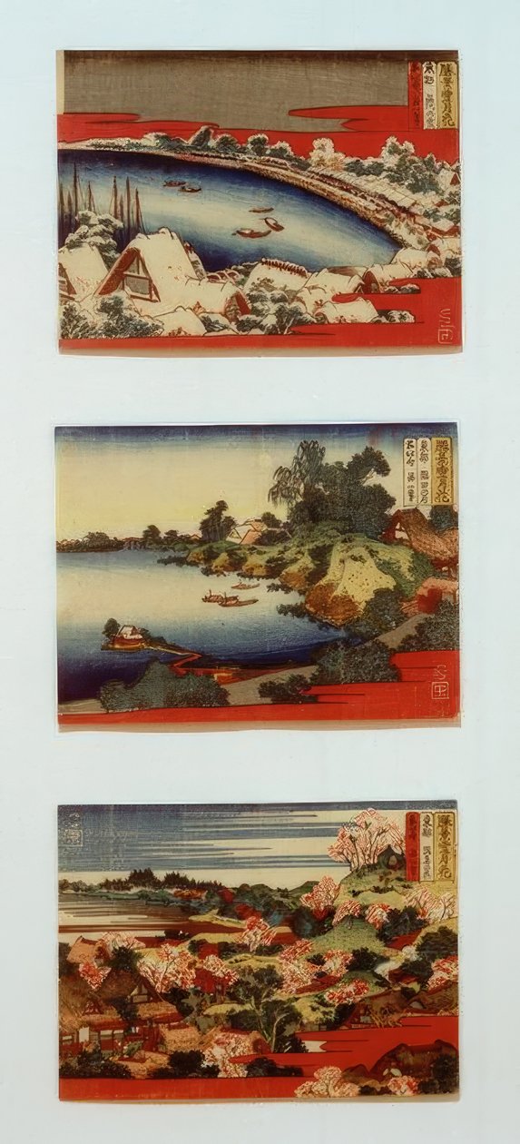 Neve, lua e flores em belas paisagens de Katsushika Hokusai