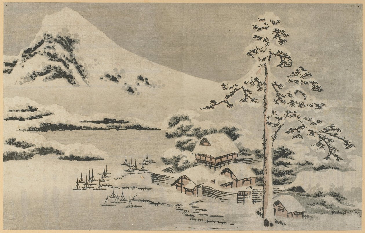 A aldeia à beira-mar na neve de Katsushika Hokusai