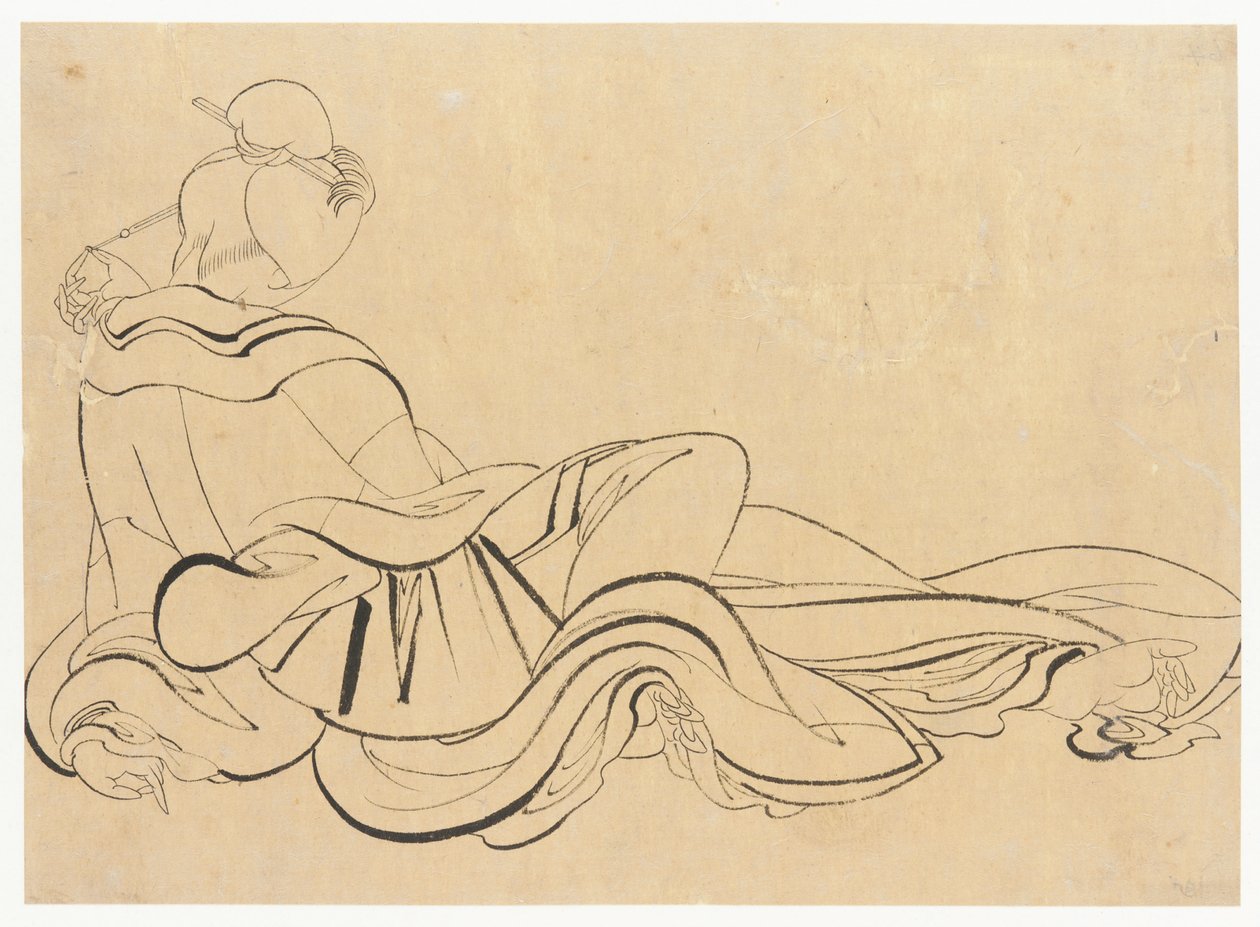 Mulher sentada coçando a cabeça, final do século 18 e início do século 19. de Katsushika Hokusai