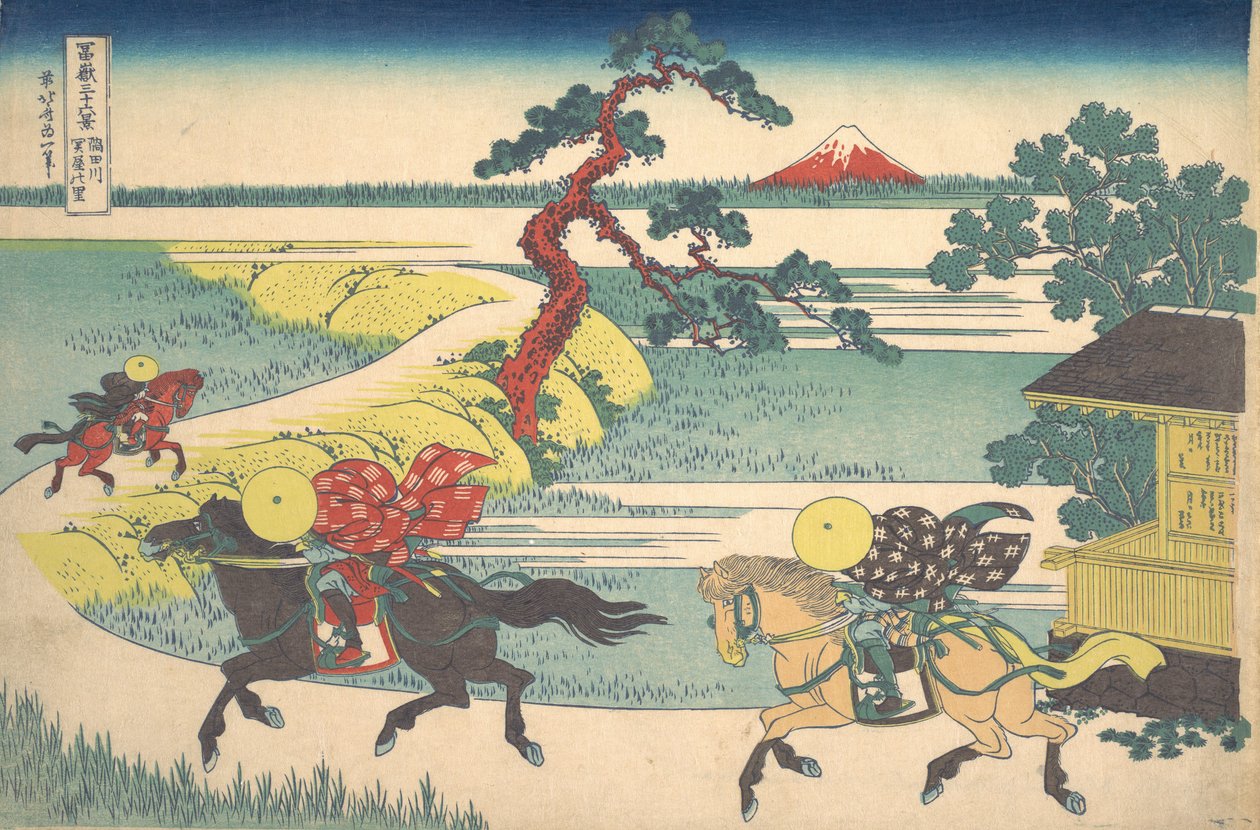 Assentos e Sons da Vige Rio Sumida Rio Sumida Assentos e Aldeias, da serie sti. .. .. , mosquito. 1830-32. de Katsushika Hokusai