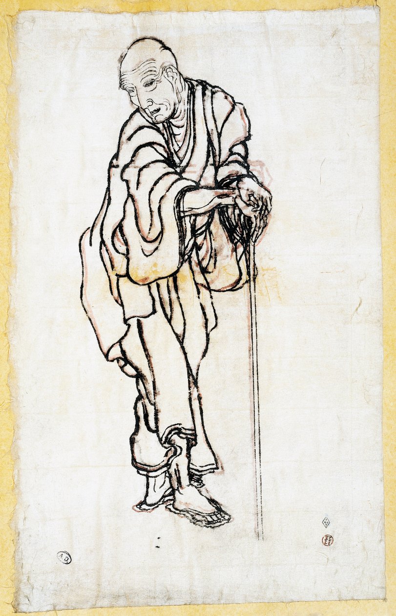 Auto-retrato como um homem velho, c.1840-49 (caneta e tinta sobre papel) de Katsushika Hokusai