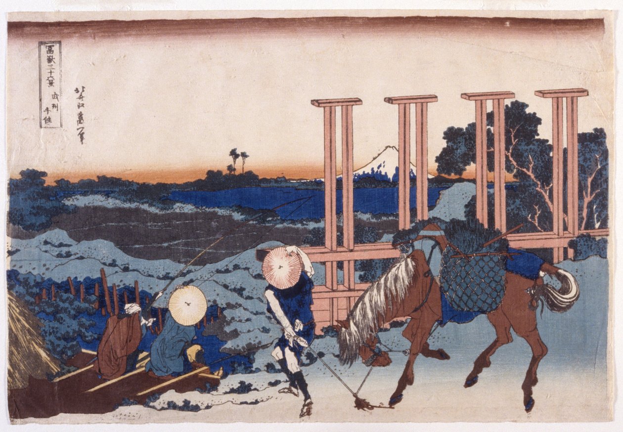 Senju Na província de Musashi (Bushu Senju) (xilogravura colorida) de Katsushika Hokusai