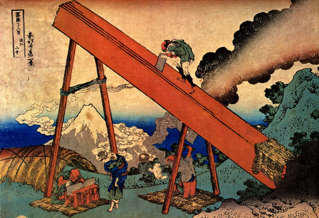Série de 36 vistas do Monte Fuji: vista do Monte Fuji das montanhas Totomi, japão - Impressão de Katsushika Hokusai (1760-1849) (escola ukiyo-e) 1830-1833 estado Um Museu Pushkin de Belas Artes, Moscou de Katsushika Hokusai
