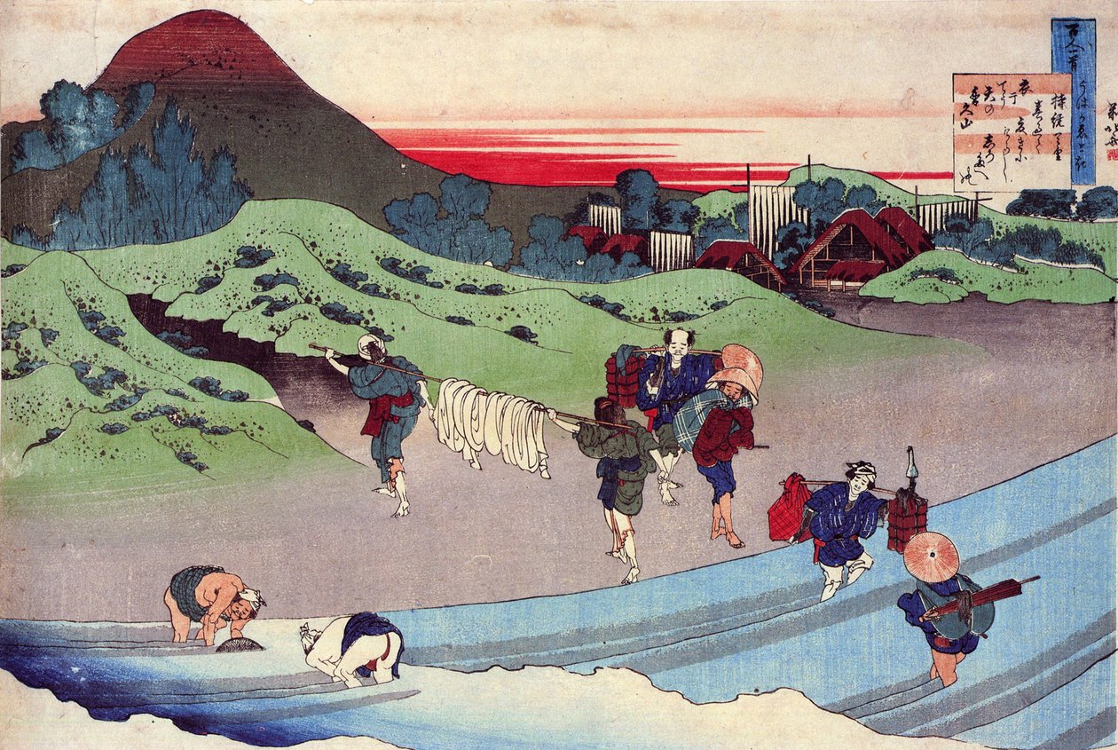""Série de cem poemas de cem poetas: ""Jito Tenno"" Impressão de Katsushika Hokusai (1760-1849) (escola ukiyo-e) por volta de 1830 State Hermitage São Petersburgo Rússia de Katsushika Hokusai