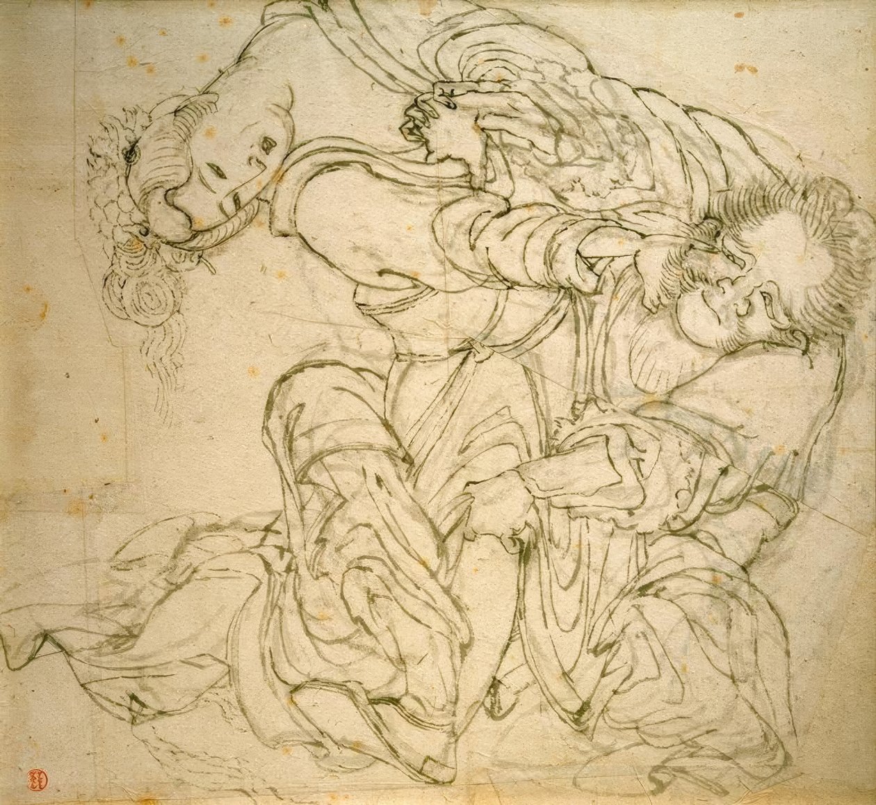 Soko está brigando com sua esposa de Katsushika Hokusai