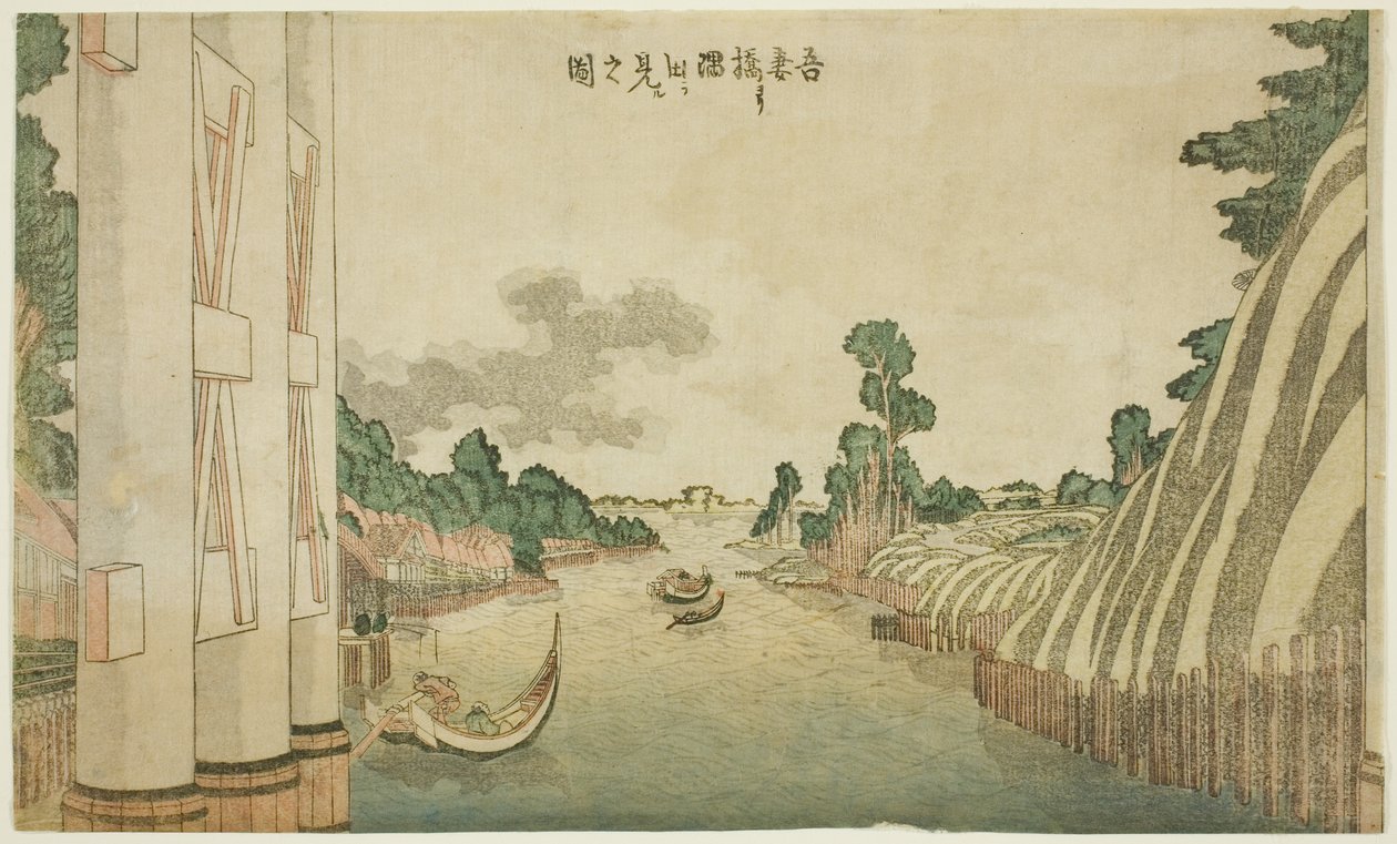 Rio Sumida visto da Ponte Azuma (Azumabashi yori Sumida wo miru no zu), de um grupo de paisagens de estilo ocidental de Katsushika Hokusai