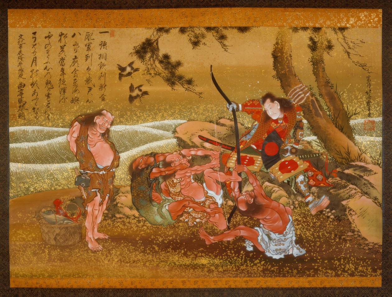 Tametomo e os demônios em Onigashima de Katsushika Hokusai