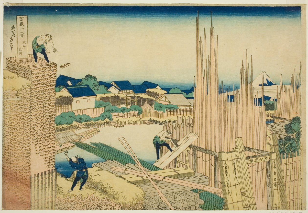 Tachikawa em Honjo (Honjo Tachikawa), da série `` Tierty Mr. x Views of Moun t Fuji (Fugaku Usajurokukei)