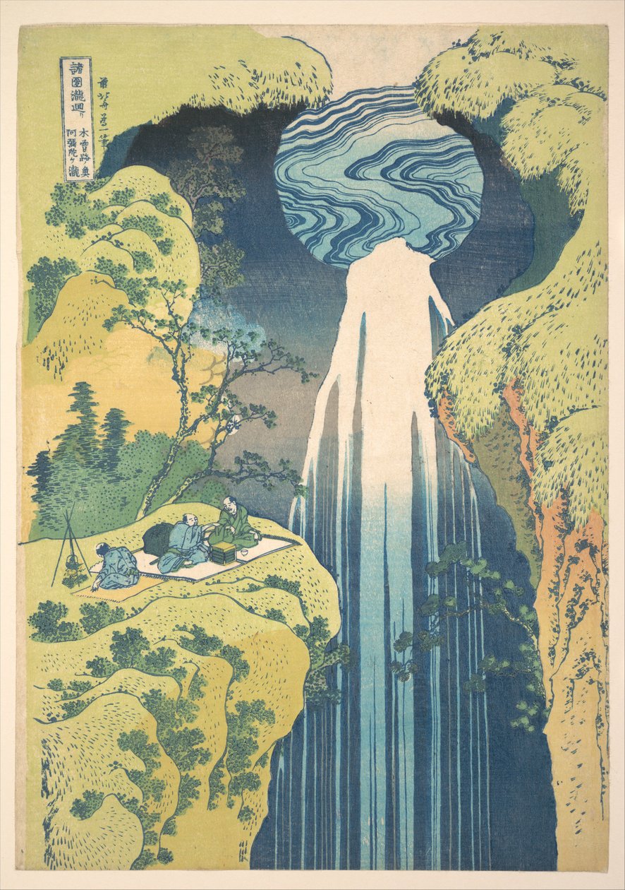 As Cascatas de Amida nos confins da Estrada de Kisokaidō (Kisoji no oku Amida-ga-taki), da série «Um Percurso pelas Cascatas de Várias Províncias» (Shokoku taki meguri) de Katsushika Hokusai