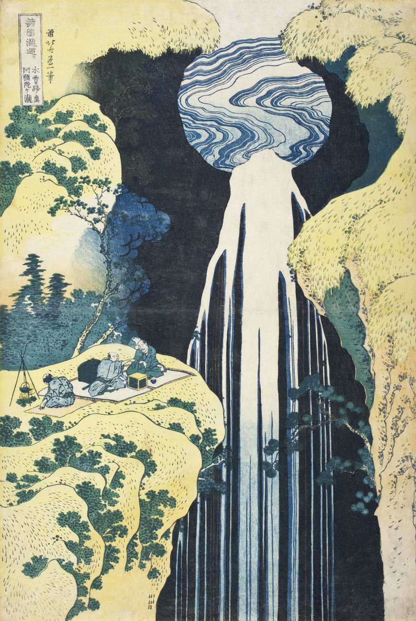 As Cataratas de Amida, nos confins da Estrada de Kisokaidō de Katsushika Hokusai