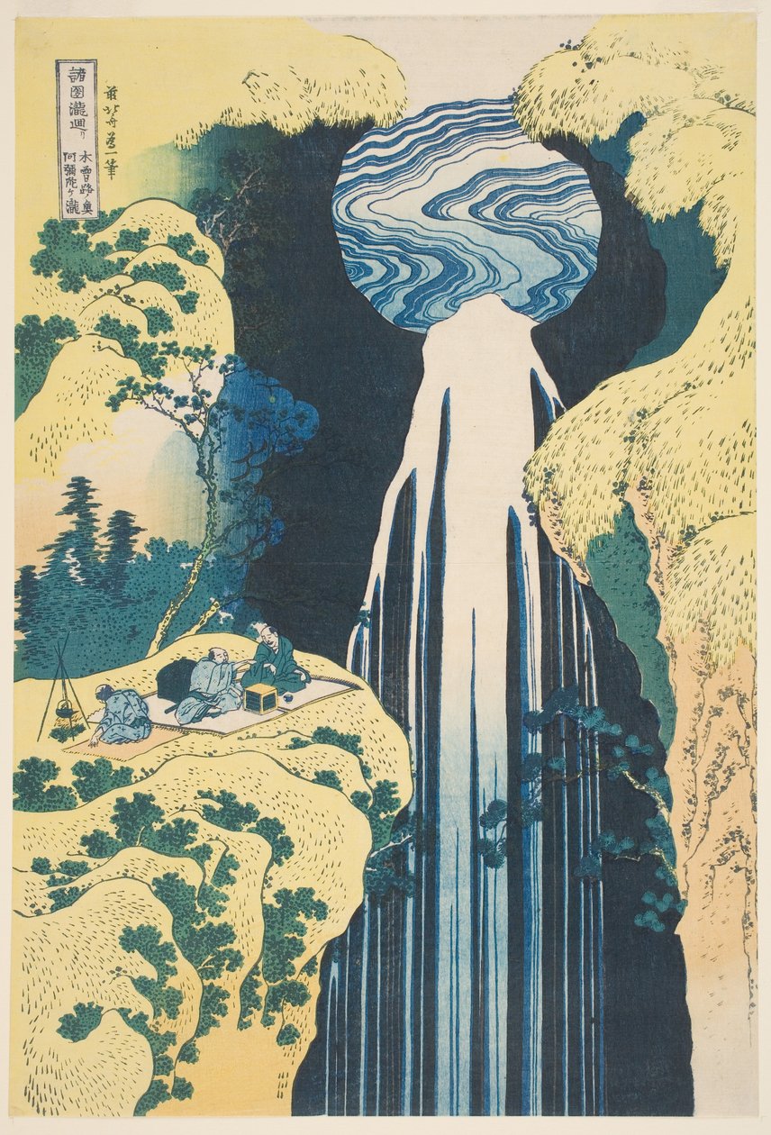A Cachoeira Amida na Província de Kiso (impressão em xilogravura) de Katsushika Hokusai
