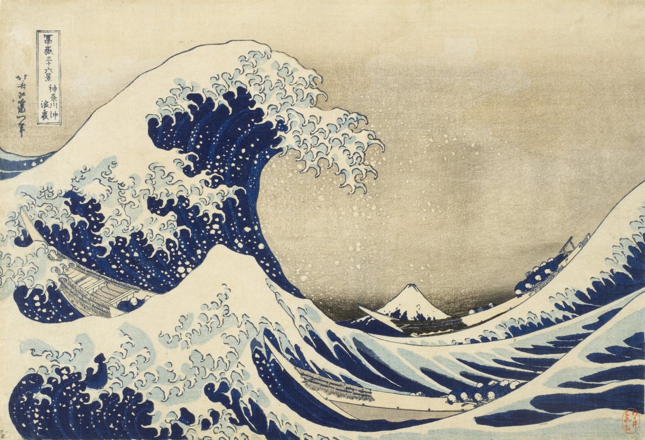 A Grande Onda de Kanagawa, c.1830 (impressão em xilogravura) de Katsushika Hokusai