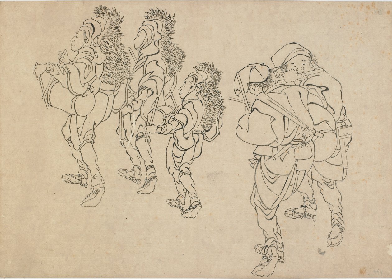 A Dança do Leão, final do século XVIII e início do século XIX. de Katsushika Hokusai