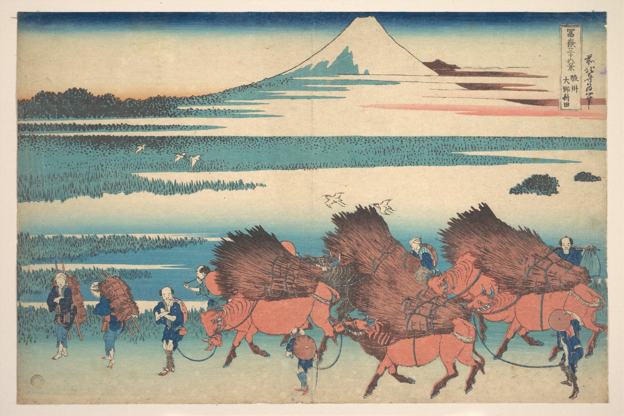 Os Novos Campos em Ōno, na província de Suruga (Sunshū Ōno shinden), da série «Trinta e seis vistas do Monte Fuji» (Fugaku sanjūrokkei) de Katsushika Hokusai