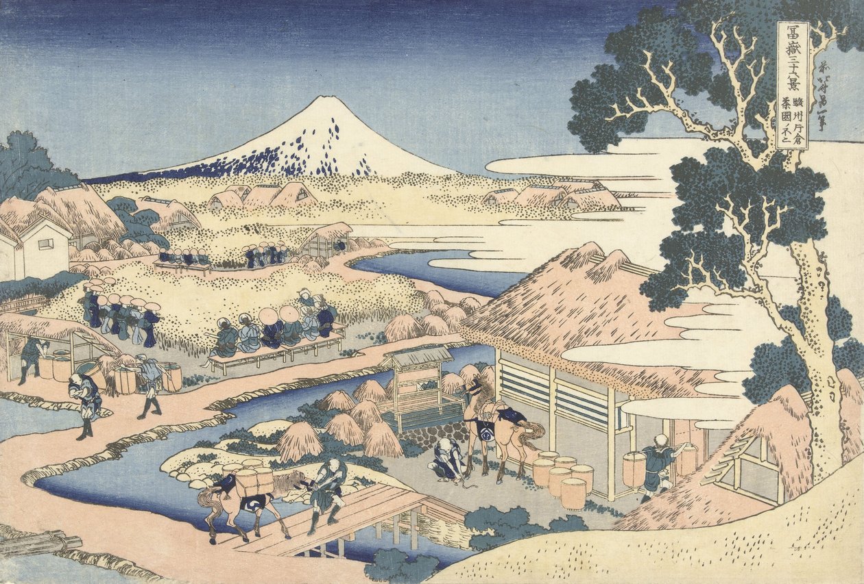 A plantação de chá de Katakura na província de Suruga, c.1830 (impressão em xilogravura) de Katsushika Hokusai