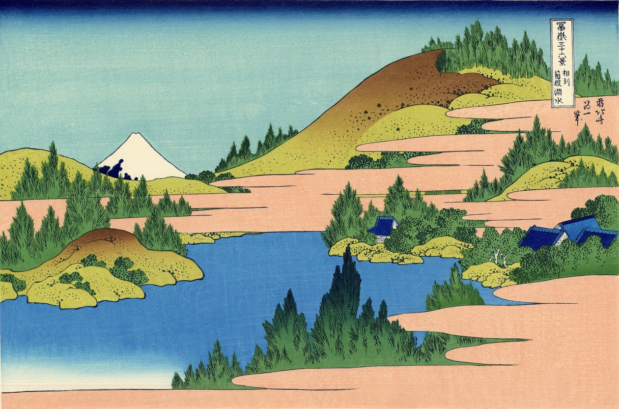 O lago de Hakone, na província de Segami, c.1830 (impressão em bloco de madeira) de Katsushika Hokusai