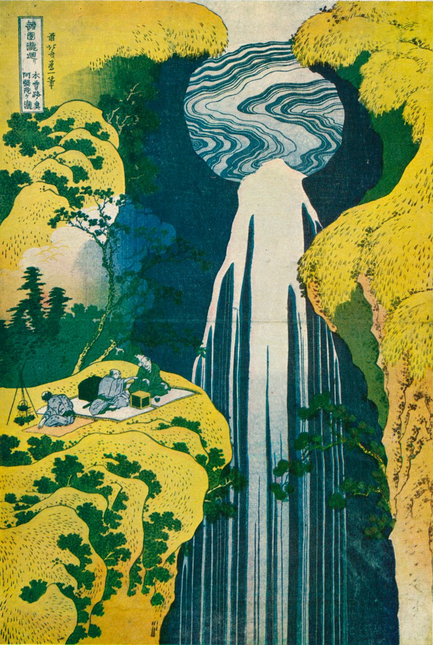 A cachoeira de Amida atrás da estrada Kiso, c1832. 1925 de Katsushika Hokusai