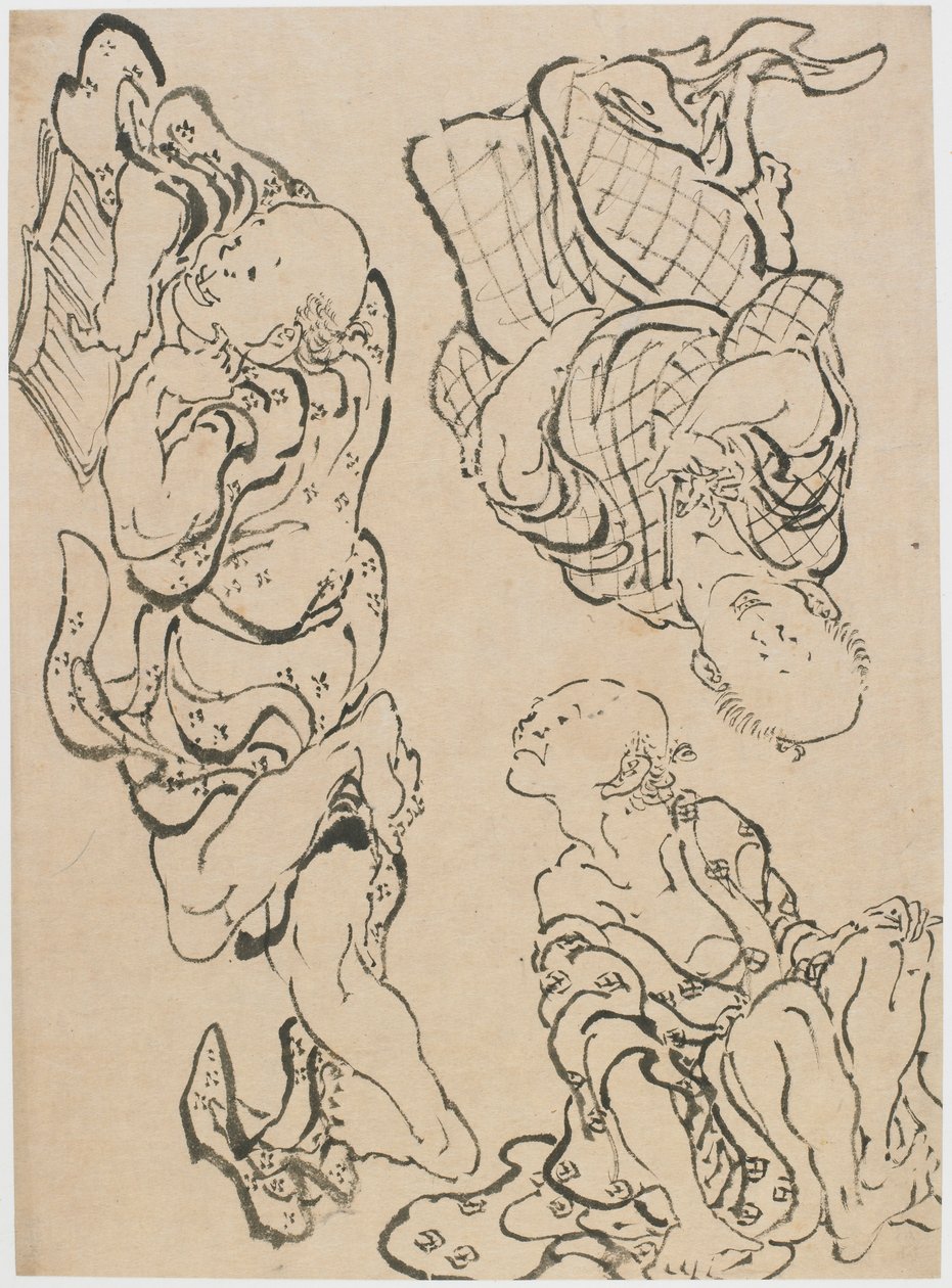 Três figuras, final do século 18 e início do século 19. de Katsushika Hokusai