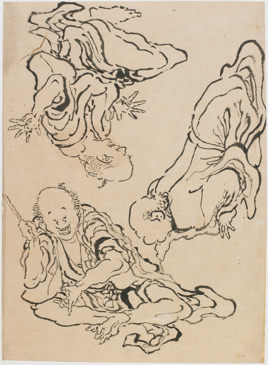 Três homens gesticulando, final do século 18 e início do século 19. de Katsushika Hokusai