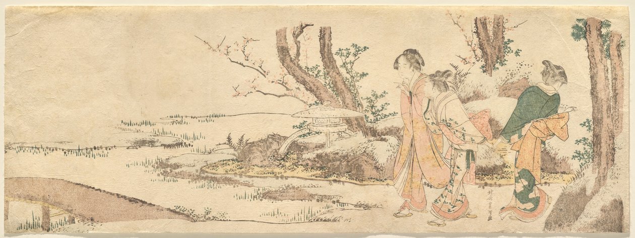 Três mulheres por uma lagoa de Katsushika Hokusai