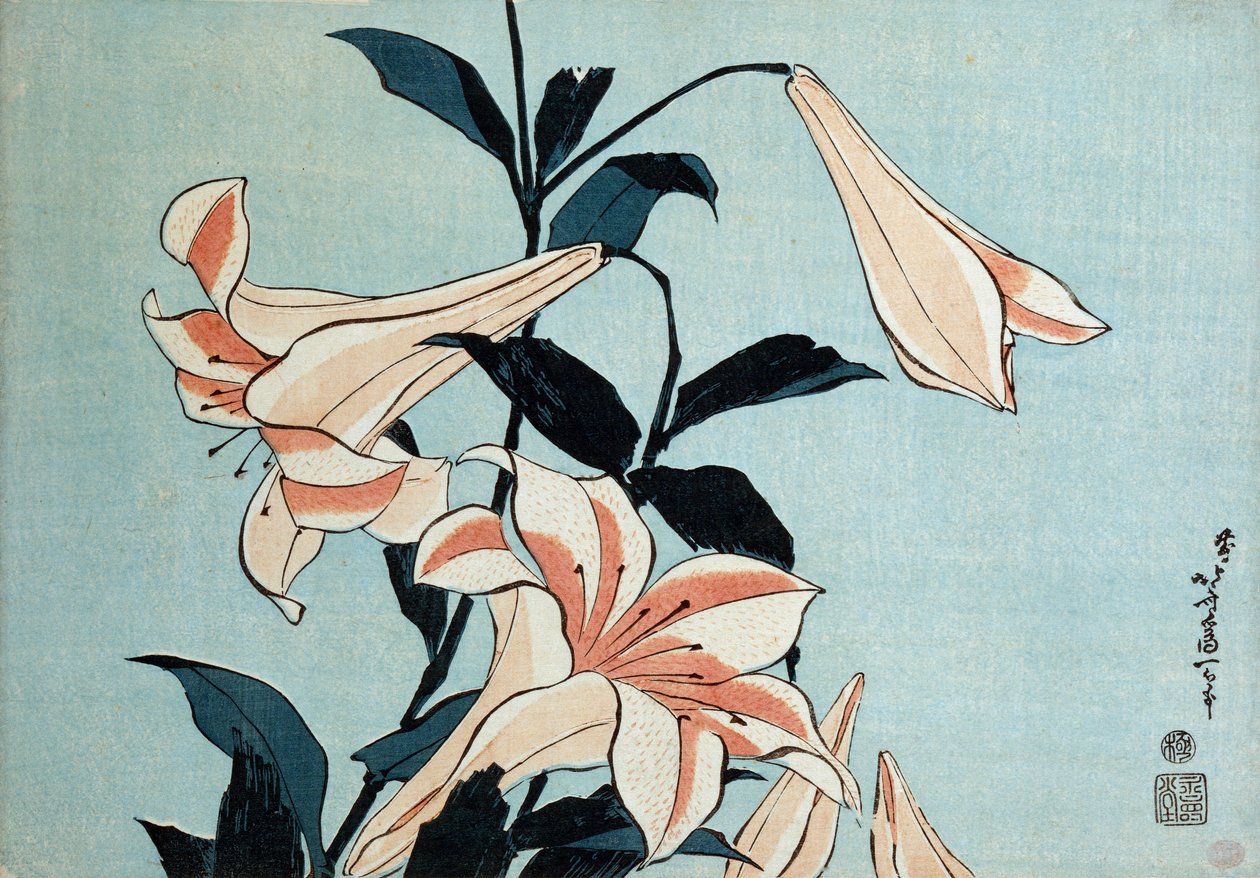 Lírios trompete de Katsushika Hokusai