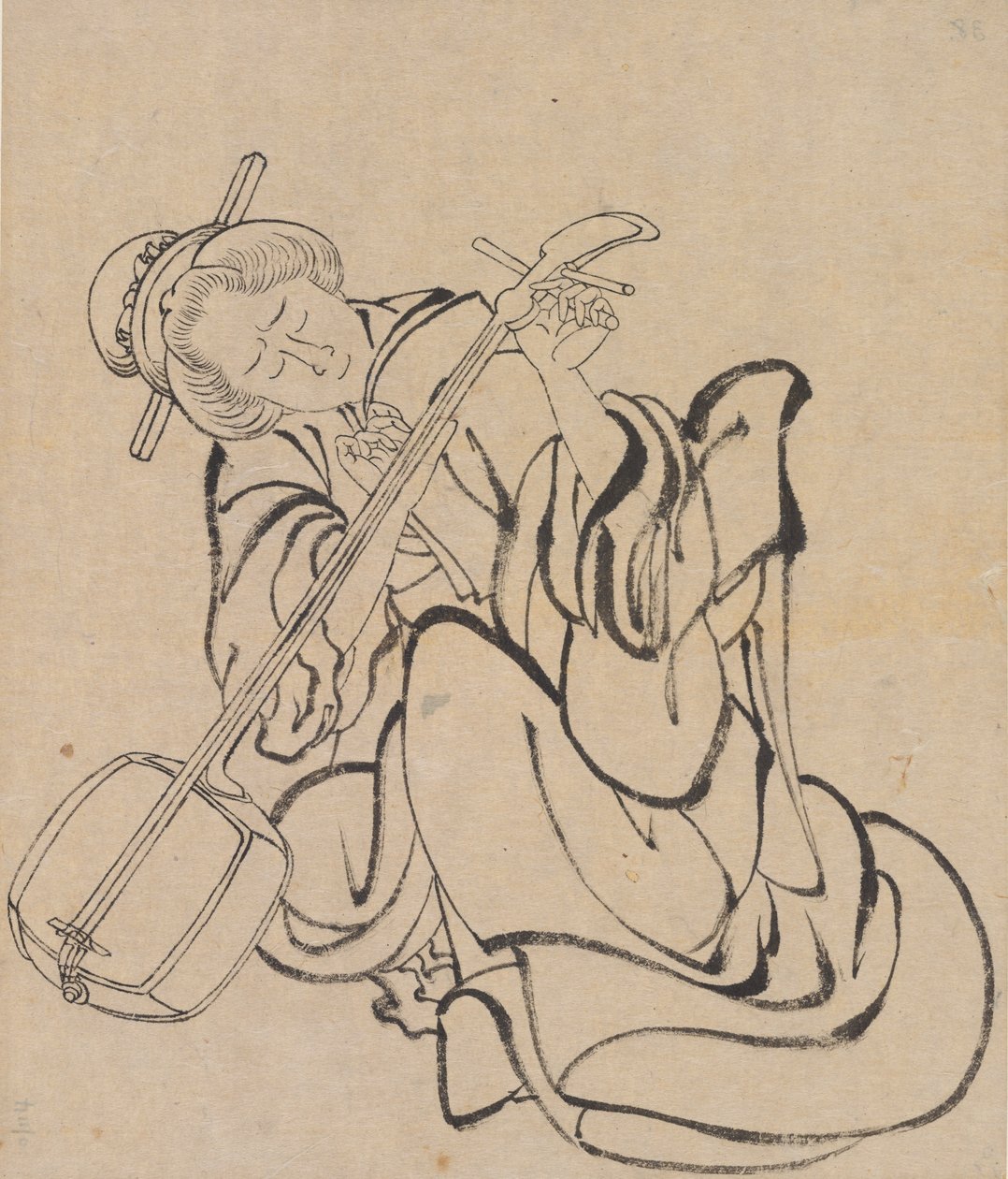 Afinando o Samisen, final do século 18 e início do século 19. de Katsushika Hokusai