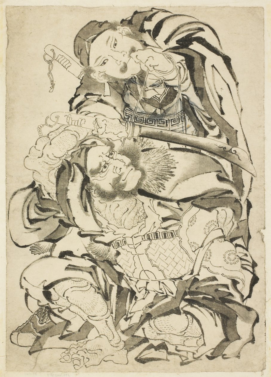 Dois heróis chineses, c.1815-49 (tinta sobre papel) de Katsushika Hokusai