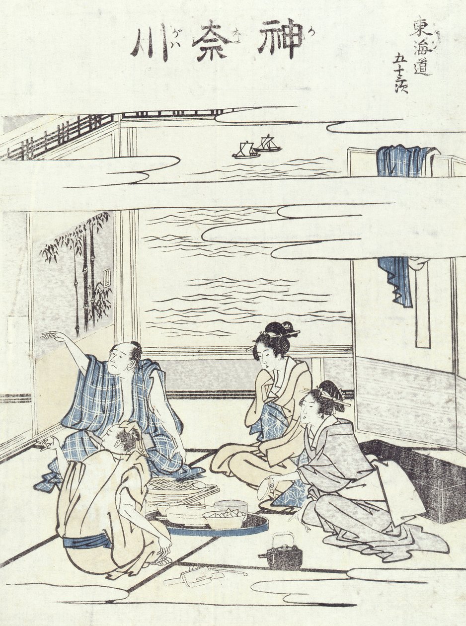 Dois casais em um interior (impressão em xilogravura) de Katsushika Hokusai