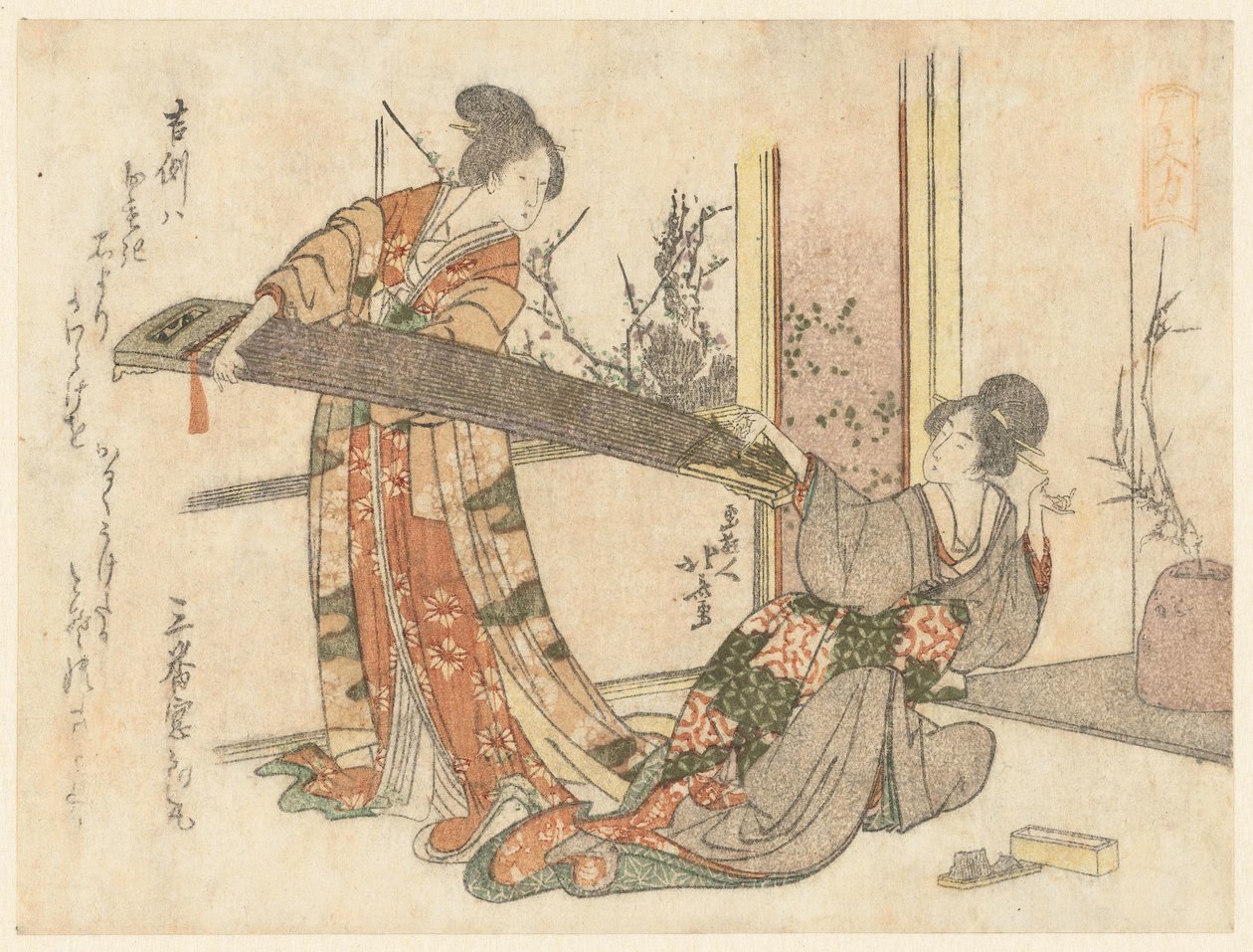 Duas mulheres com um Koto de Katsushika Hokusai