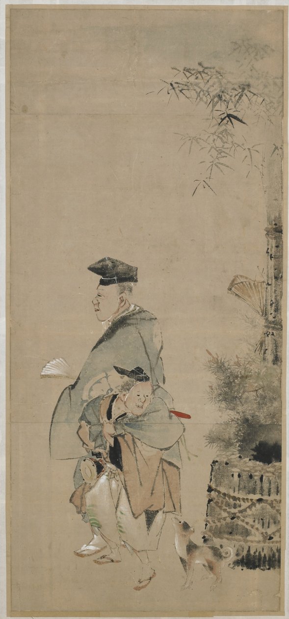Dois artistas passeando no Ano Novo, período Edo, c.1830-32 (tinta e cor no papel) de Katsushika Hokusai