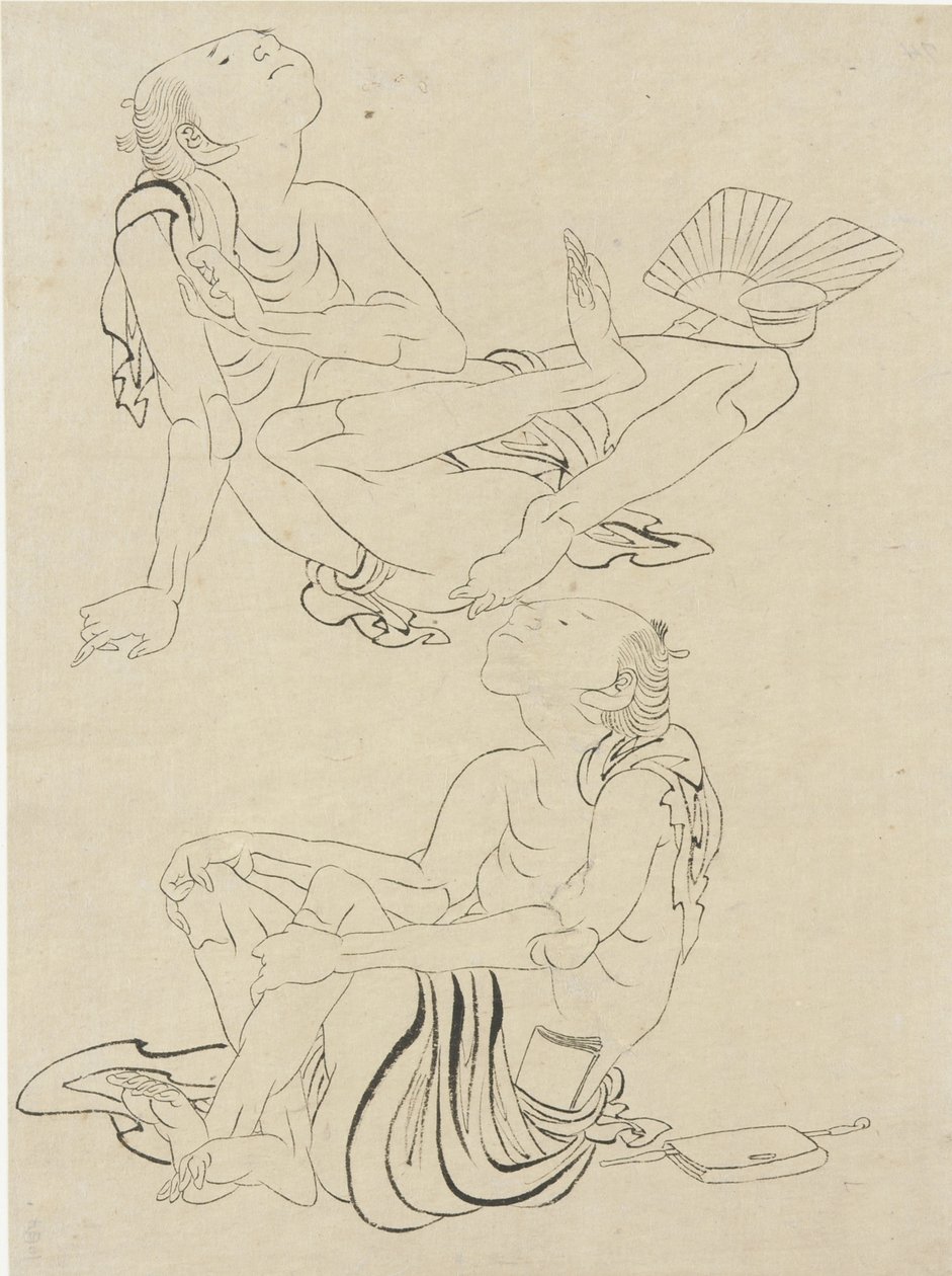 Dois homens que relaxam em verão, período de Edo (tinta em papel) de Katsushika Hokusai